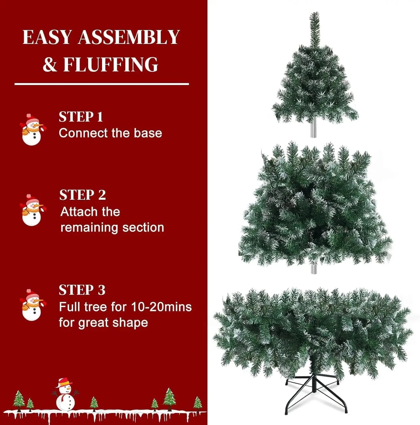 8 Foot Artificial Christmas Tree With Snow Flocked Branches 1300 Tips Foldable Metal Stand
