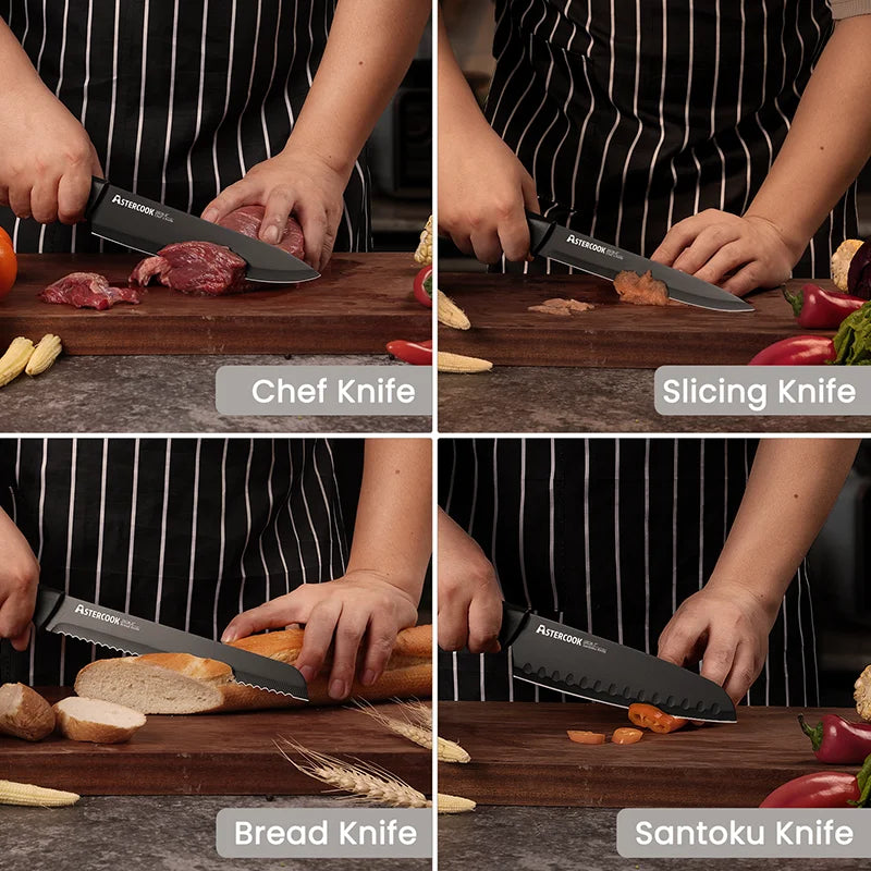 Astercook Kitchen Knife Set with Built in Sharpener Block Dishwasher Safe 15 Pieces German Stainless Steel Knife Block Set