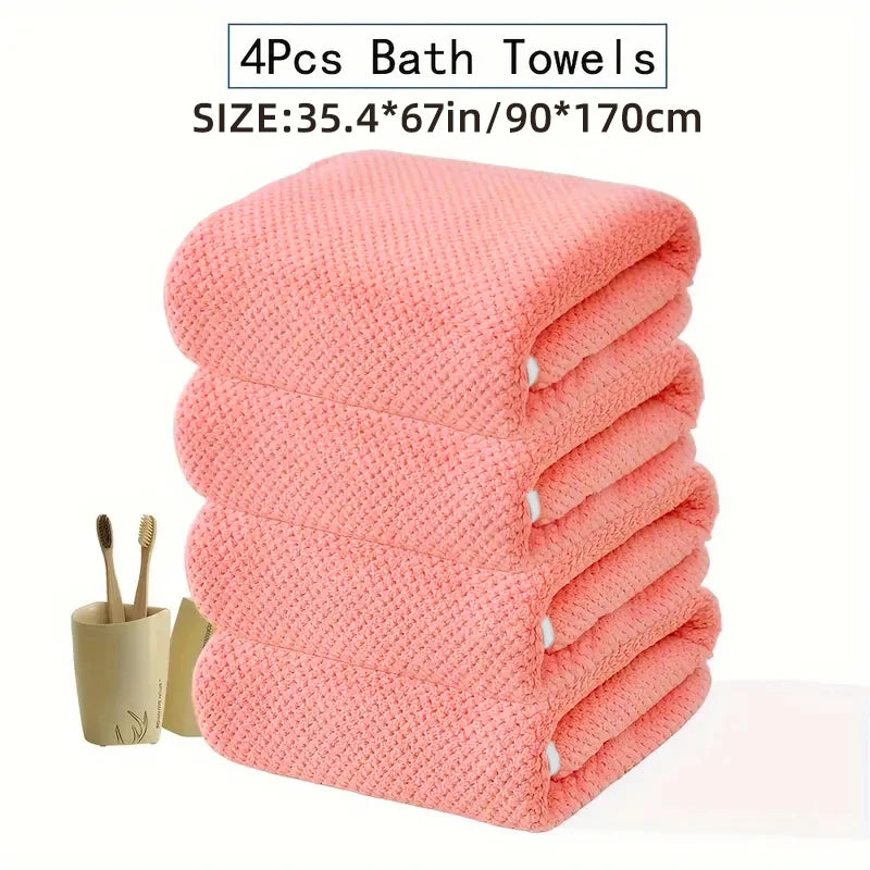 4 Piece Oversized Bath Towel Set 90x180cm Soft And Highly Absorbent Polyester