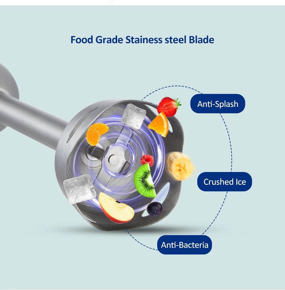 1200W 5-in-1 Immersion Hand Stick Blender Mixer Vegetable Meat Grinder 800ml Chopper Whisk 600ml Smoothie Cup
