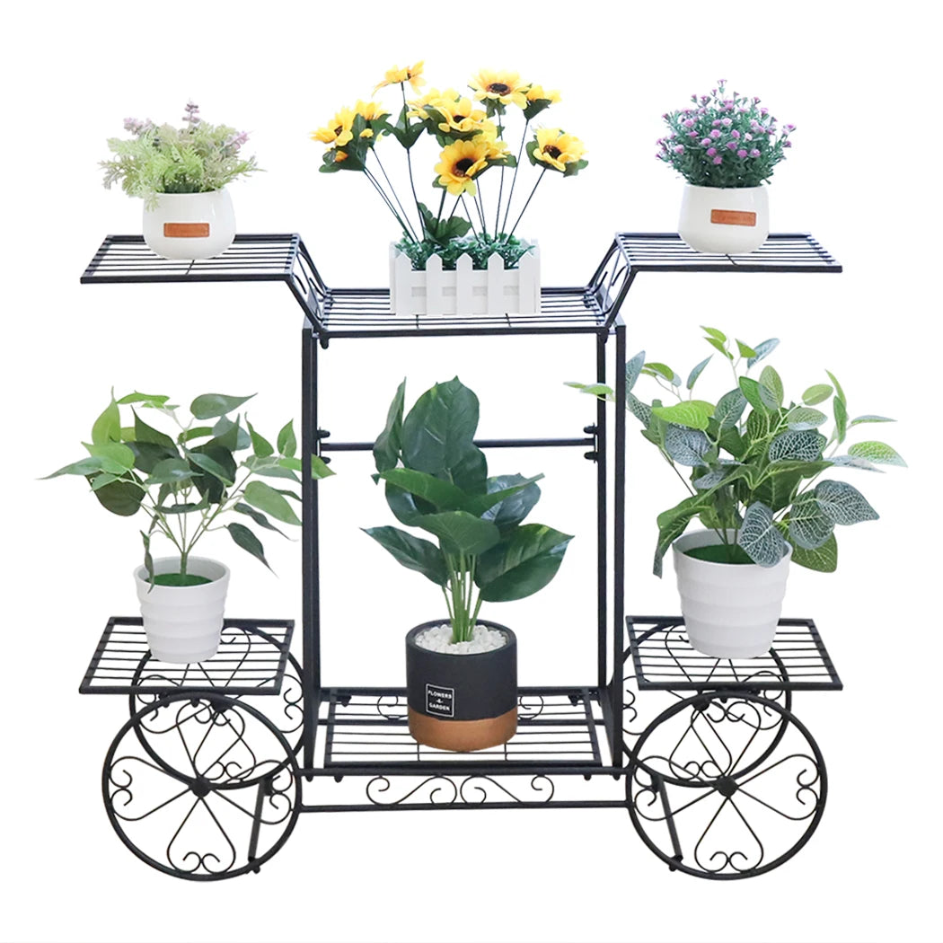 Large Metal Plant Stand Indoor Six Tier Garden Cart Plant Holder Wrought Iron
