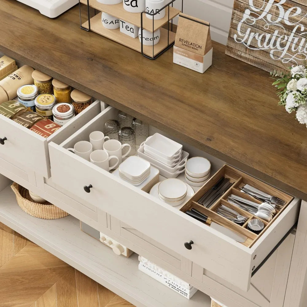 55 Inch Buffet Sideboard Cabinet with Storage Coffee Bar Featuring 2 Drawers and Doors Storage Cabinet with Shelf for Kitchen and Living Room
