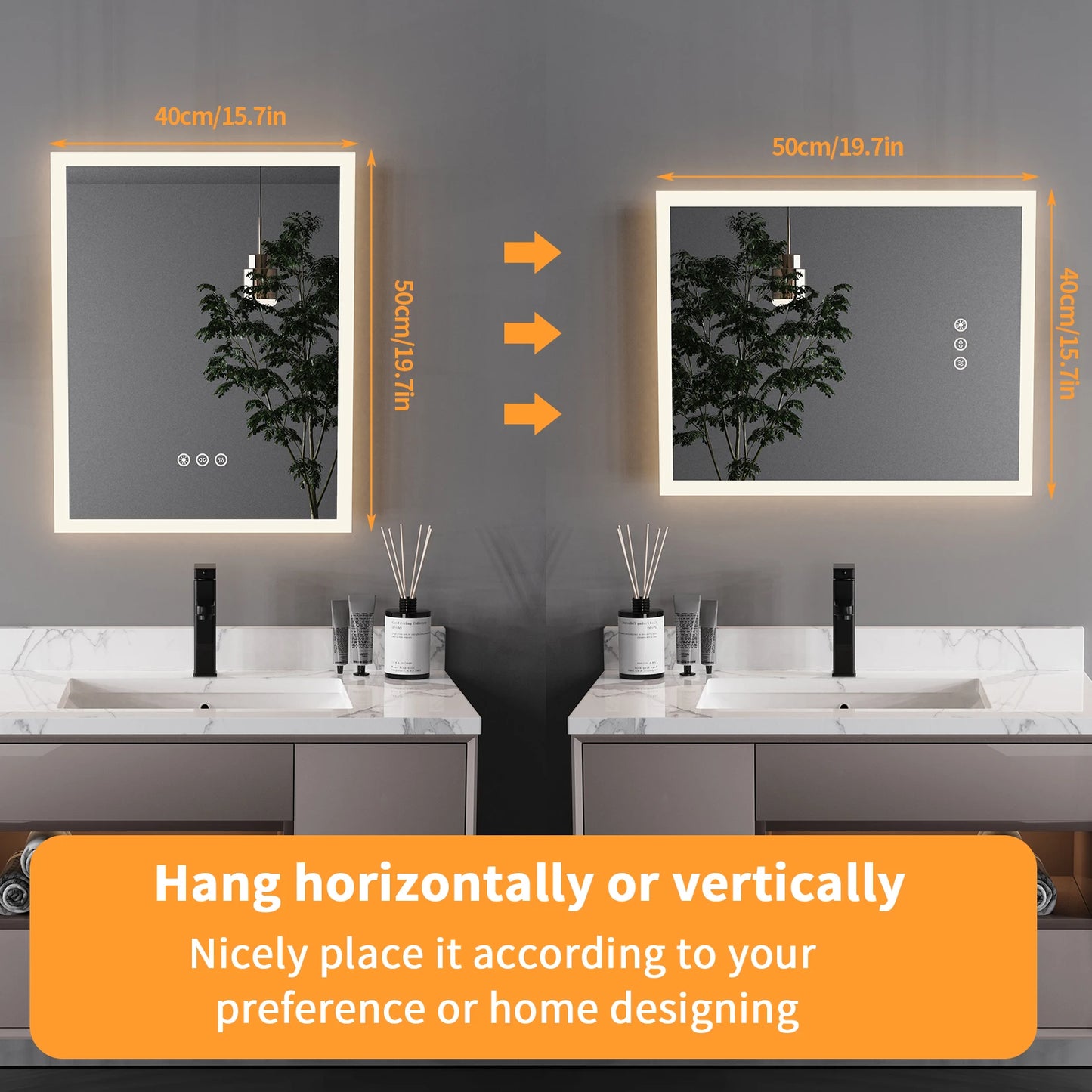 16x20 Inch LED Lighted Bathroom Mirror with Anti-Fog Feature