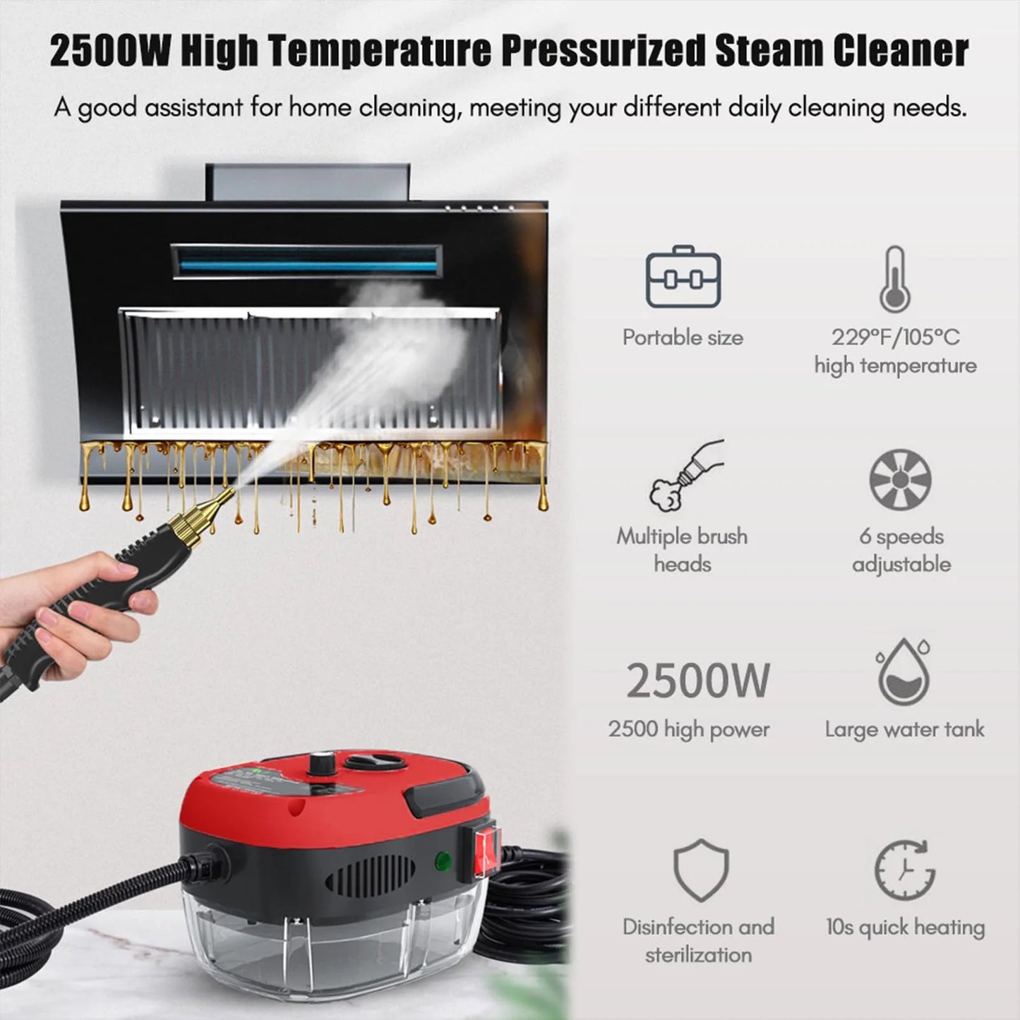 2500W Portable Handheld Steam Cleaner High Temperature Pressurized