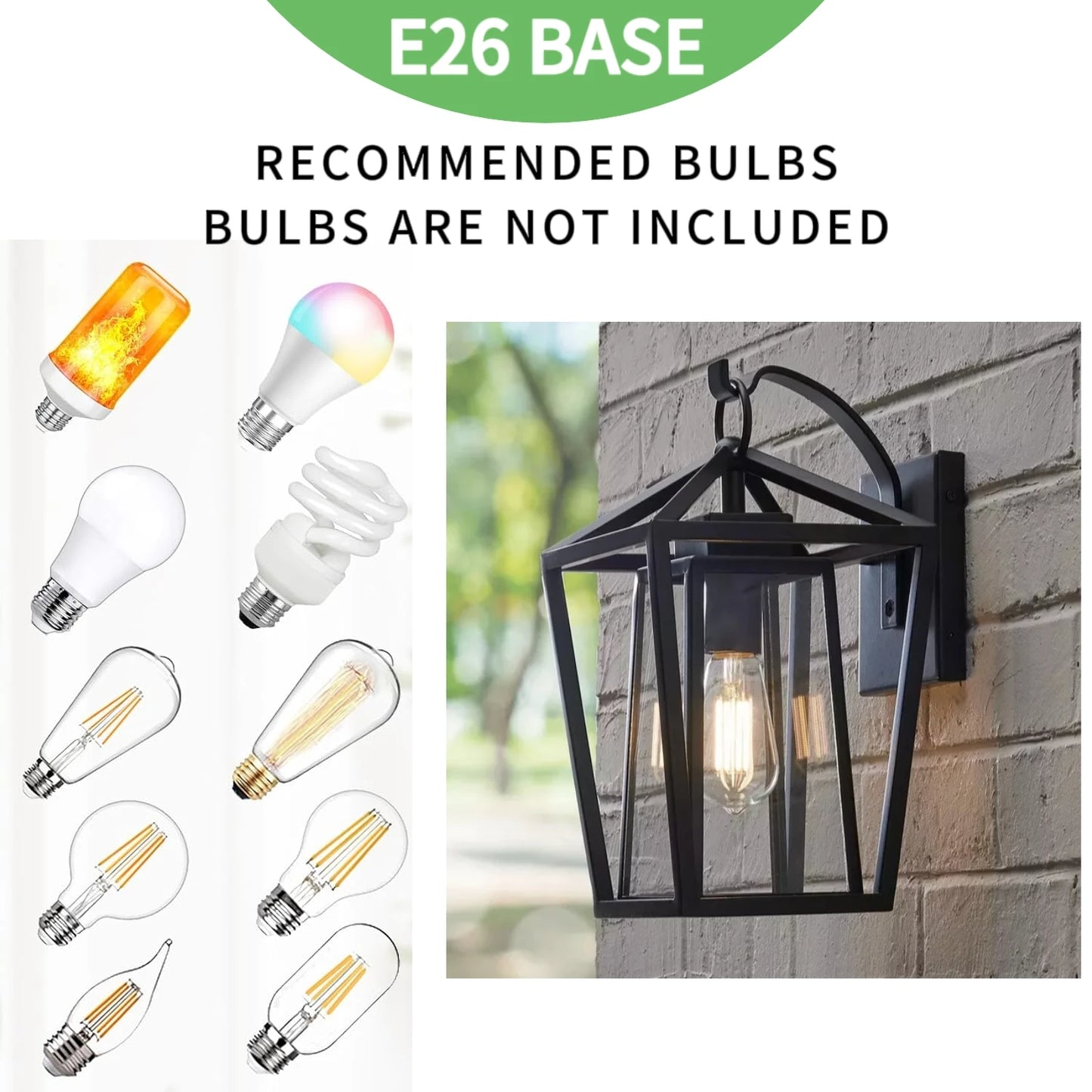 Outdoor Wall Light Fixtures, with E26 Sockets & Glass Shades