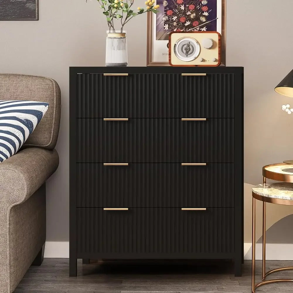 Mid-Century 4 Drawers Bedside Nightstand in Walnut Finish