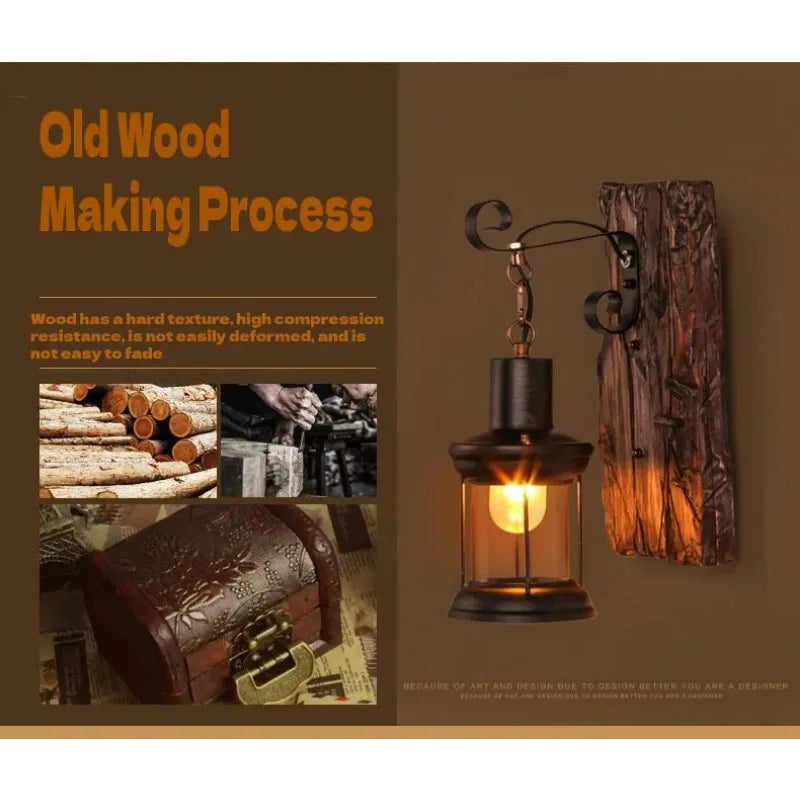 Antique New Style Industrial Wood Wall Sconce Light Rustic Wall Lamp