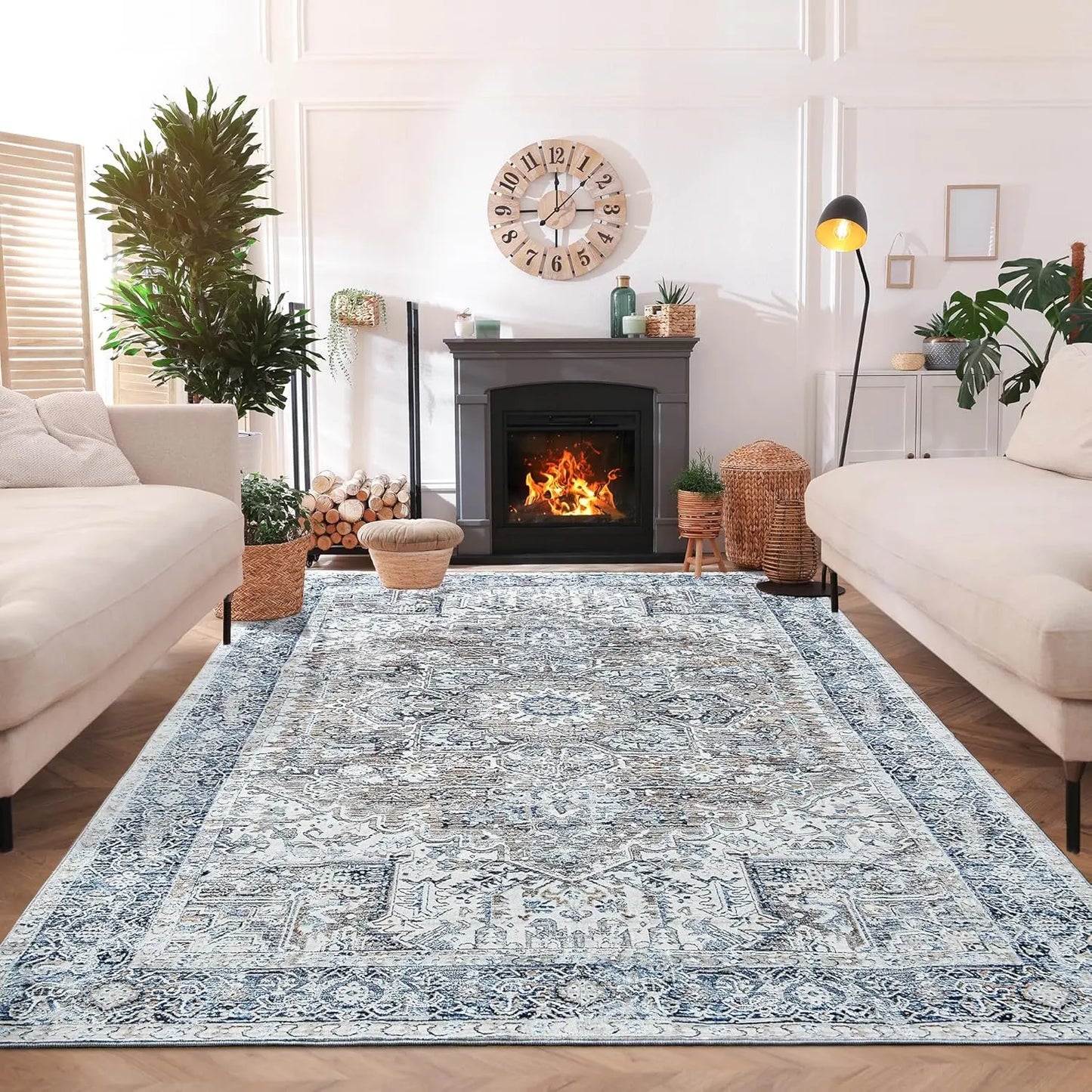 Faux Cashmere Vintage Printed Rug Area Rugs, Low Pile Style