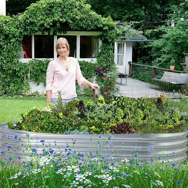 2Pcs Galvanized Raised Garden Bed Kit for Vegetables with Drainage Holes 4x2x1ft