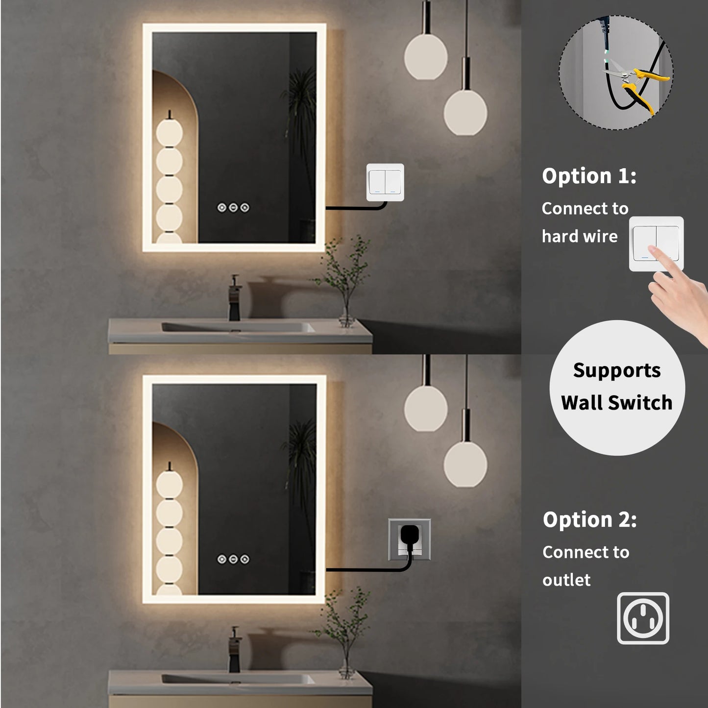 16x20 Inch LED Lighted Bathroom Mirror with Anti-Fog Feature