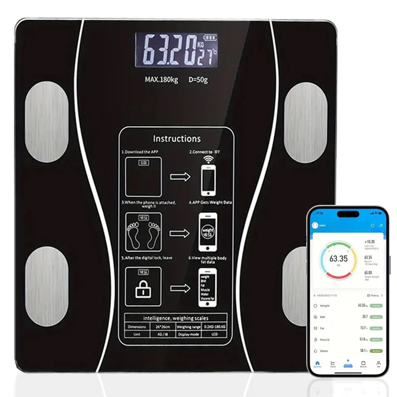 Smart Body Fat Scale Wireless LED Digital Bathroom Weight Scale Body Composition Analyzer