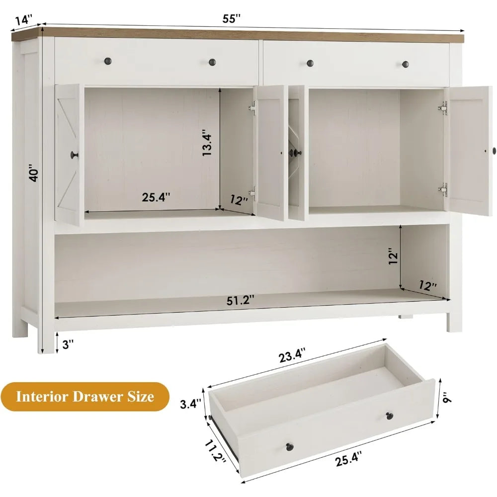 55 Inch Buffet Sideboard Cabinet with Storage Coffee Bar Featuring 2 Drawers and Doors Storage Cabinet with Shelf for Kitchen and Living Room