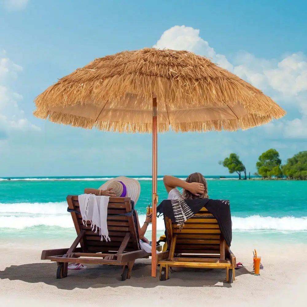 6.5 FT Thatched Beach Umbrella Tilt Tiki Hawaiian Portable