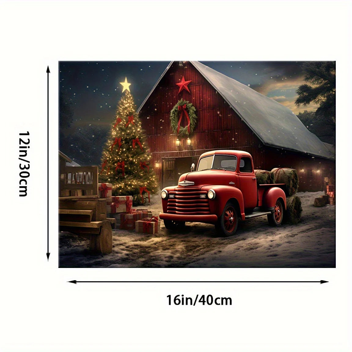 1PC Vintage Red Truck Christmas Canvas Print Waterproof Horizontal Rectangle Artwork