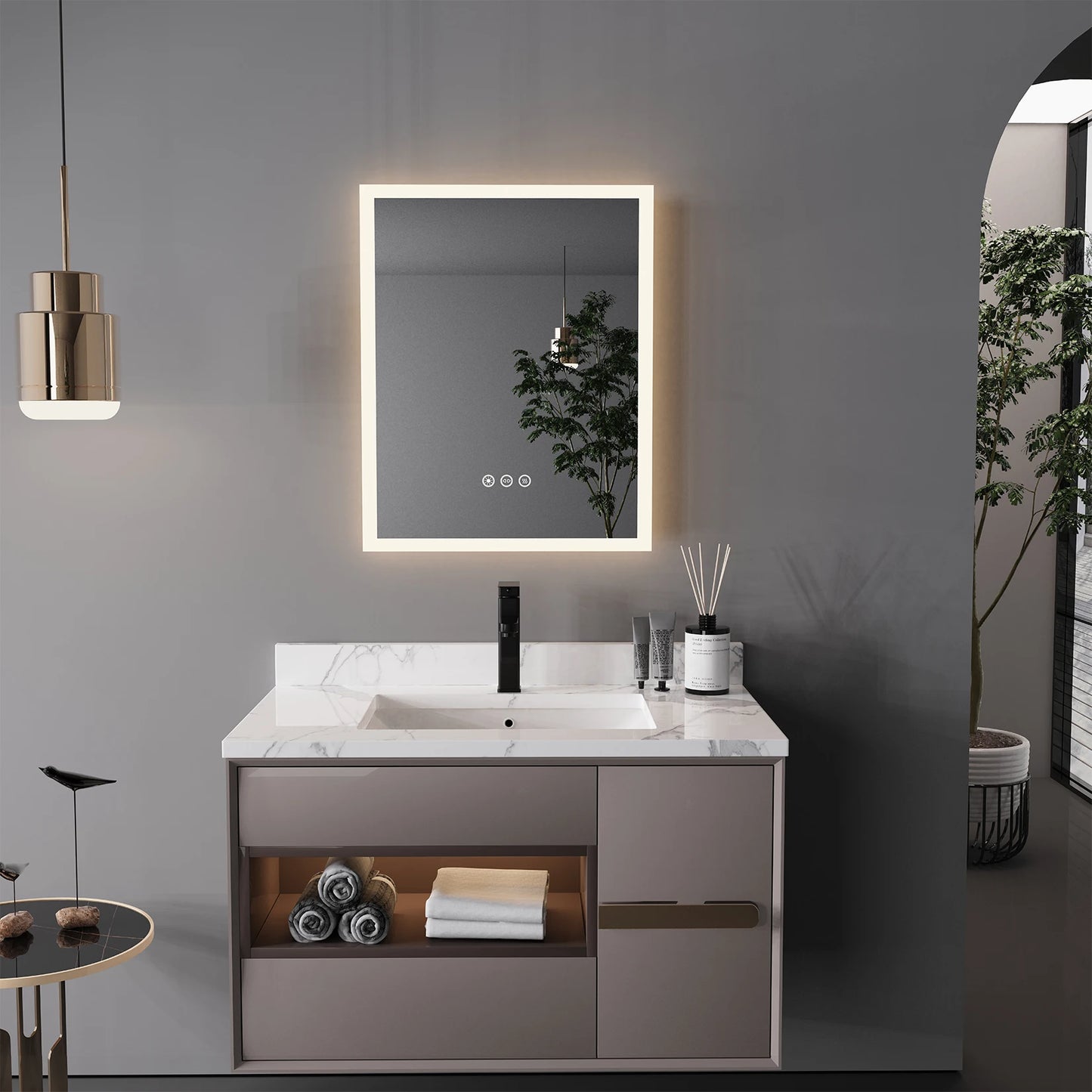 16x20 Inch LED Lighted Bathroom Mirror with Anti-Fog Feature