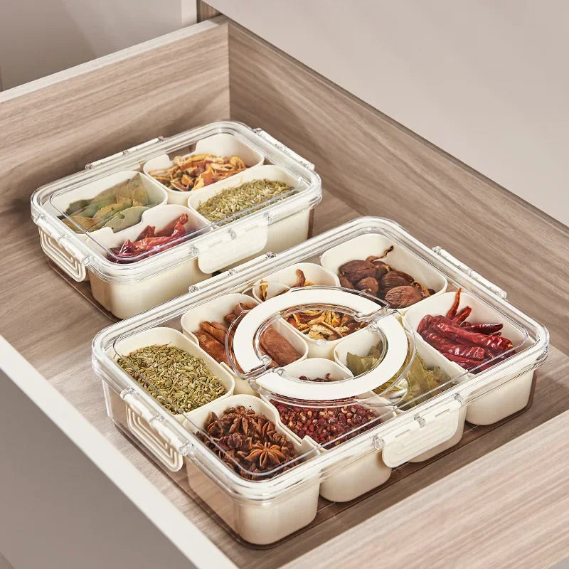 8 Grid Divided Serving Snack Platter Organizer with Lid Handle