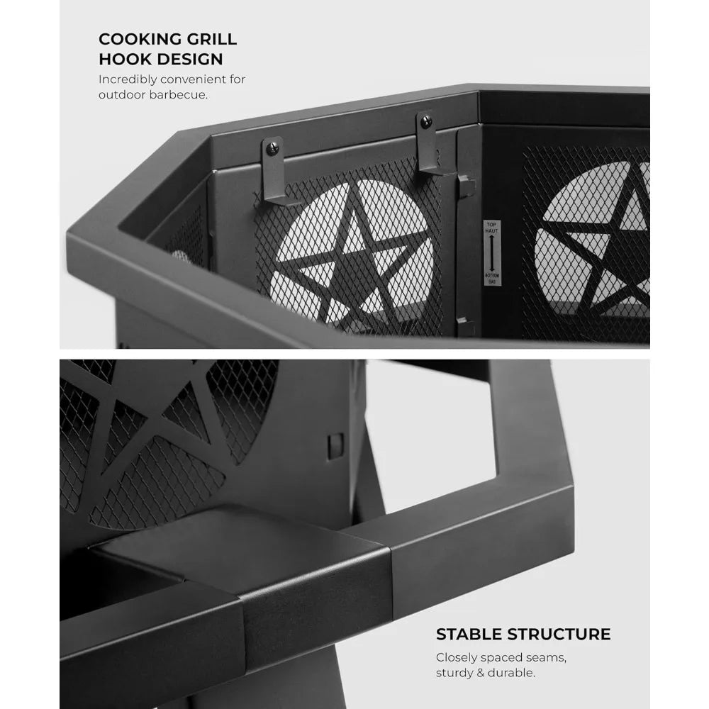 35 Inch Fire Pit With Cooking Grill Heavy Duty Design