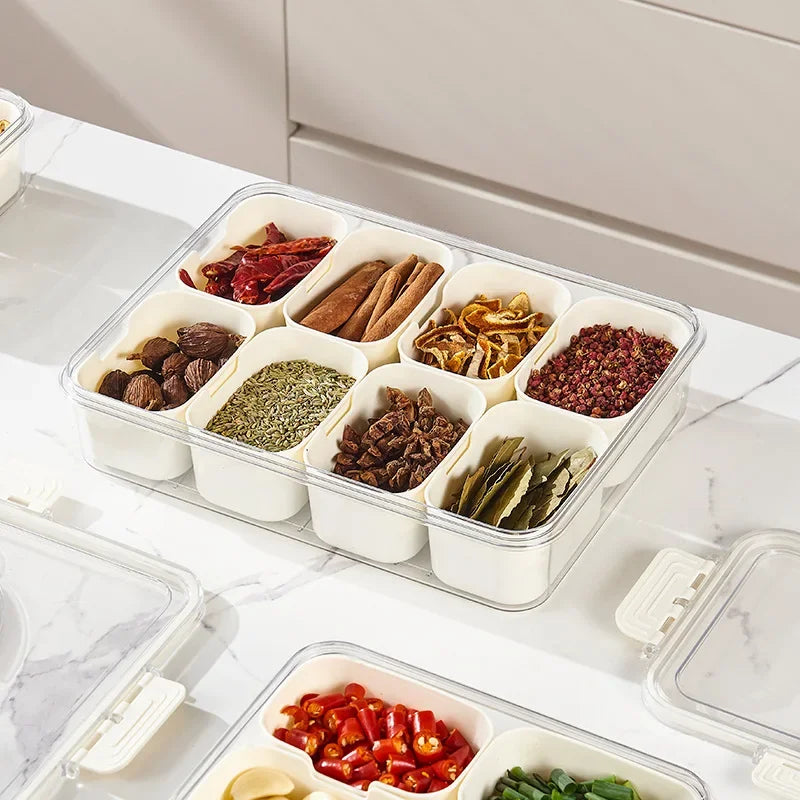 8 Grid Divided Serving Snack Platter Organizer with Lid Handle