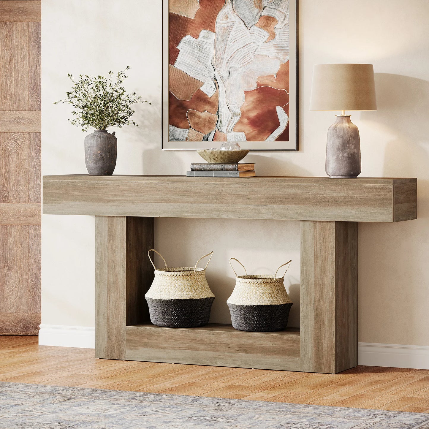 Tribesigns Two Tier Farmhouse 63 Inch Entryway Console Table With U Shaped Base
