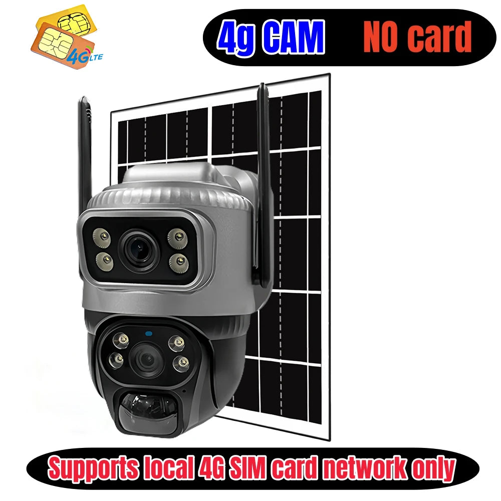 Outdoor 4G Solar Camera 8MP 4K Dual Lens Night Vision PTZ