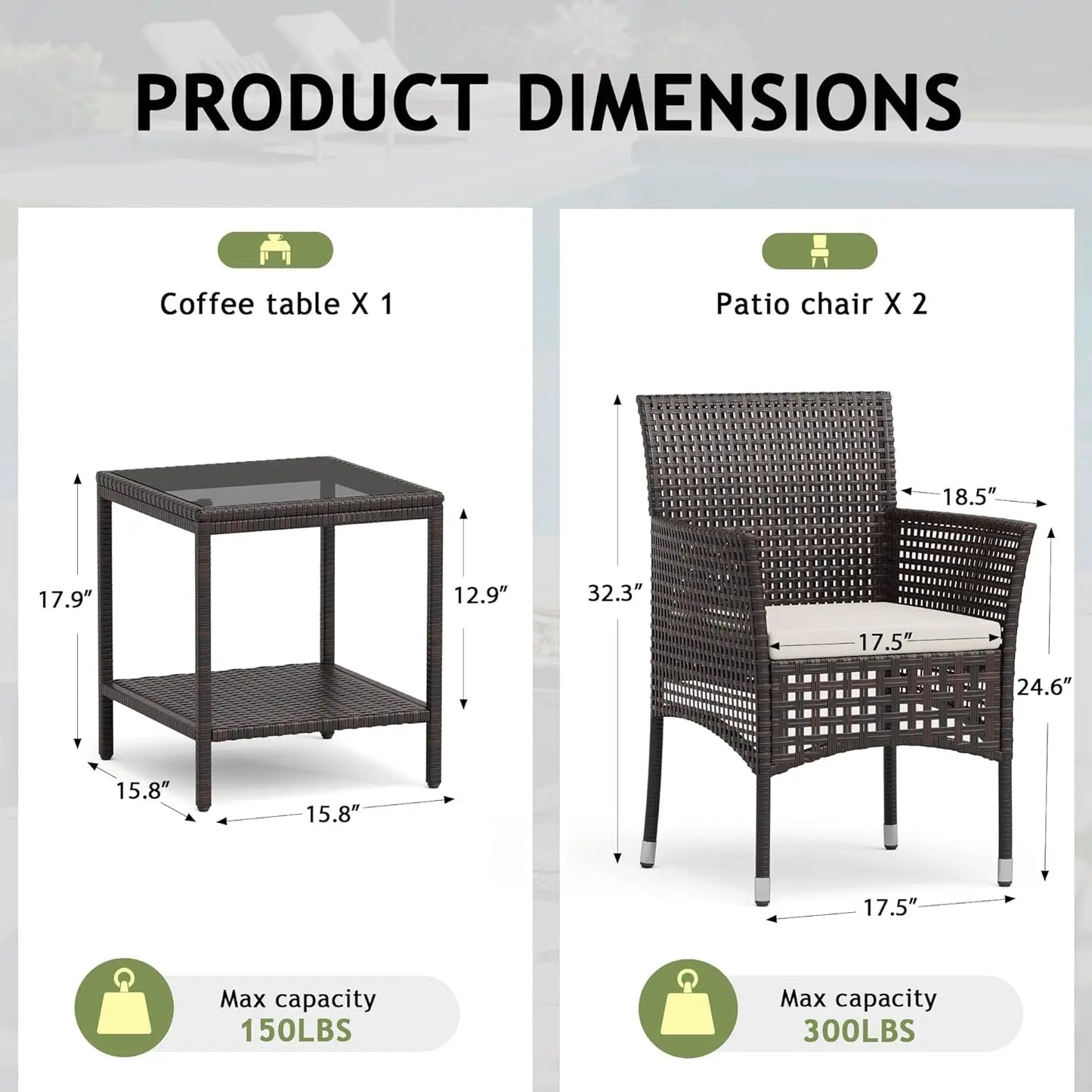 Outdoor 3 Piece Wicker Patio Set With Glass Top Coffee Table