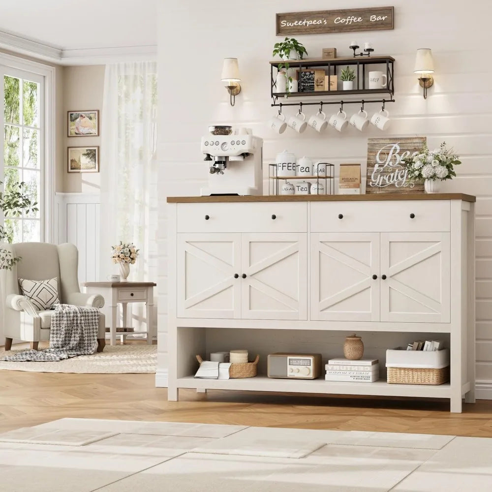 55 Inch Buffet Sideboard Cabinet with Storage Coffee Bar Featuring 2 Drawers and Doors Storage Cabinet with Shelf for Kitchen and Living Room