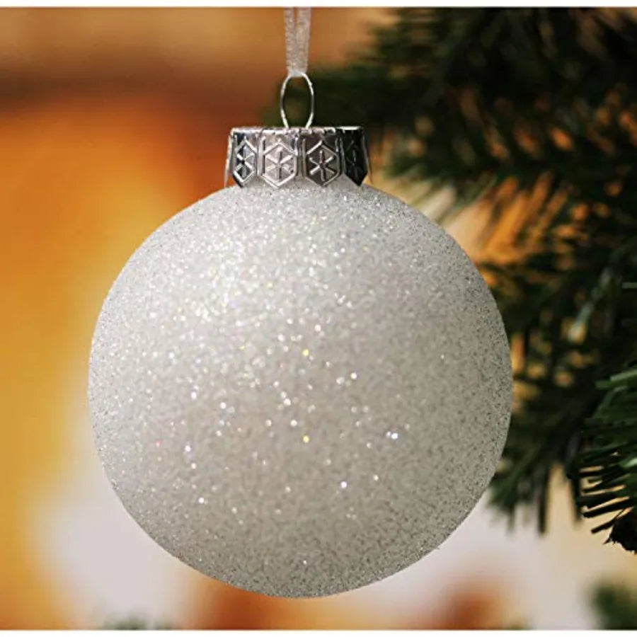 White Shatterproof Plastic Christmas Tree Ornaments Set 28 Pack For Durable Holiday Decorations