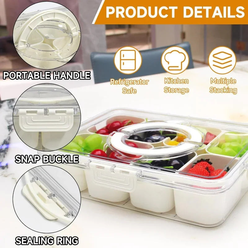 8 Grid Divided Serving Snack Platter Organizer with Lid Handle