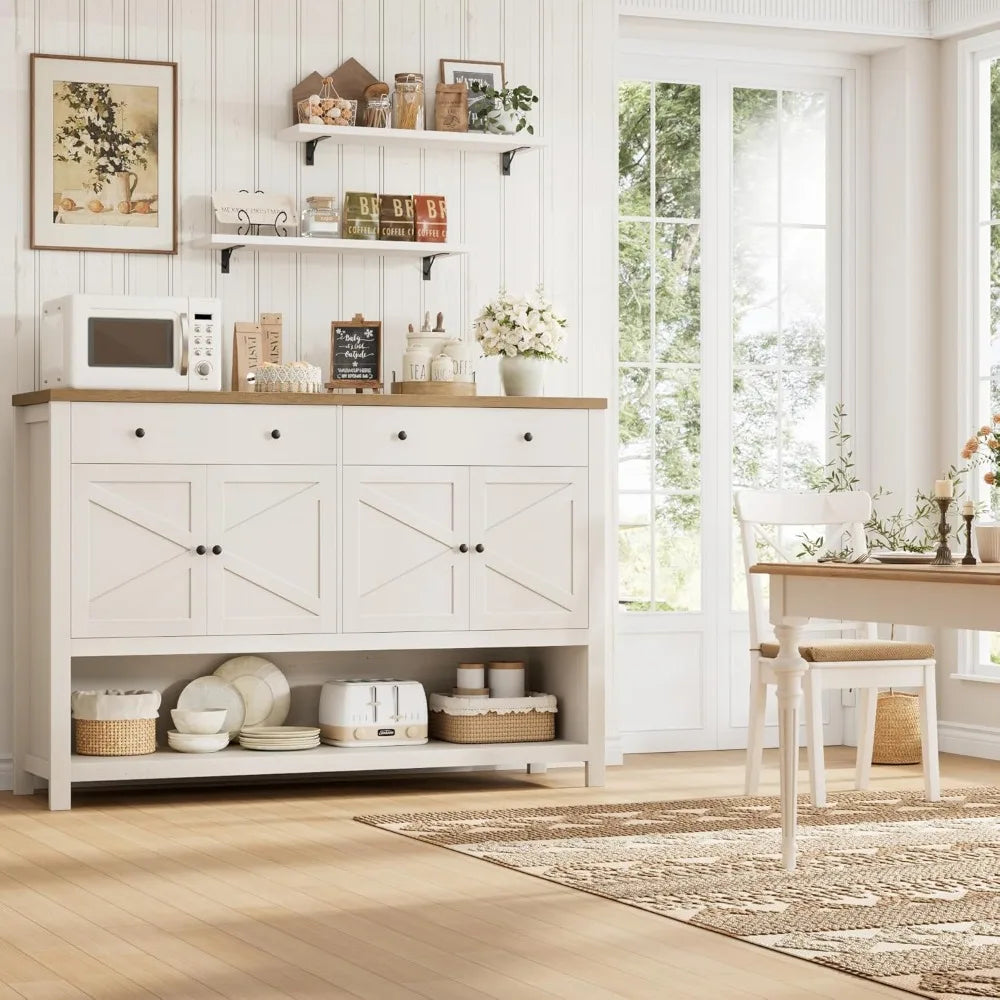 55 Inch Buffet Sideboard Cabinet with Storage Coffee Bar Featuring 2 Drawers and Doors Storage Cabinet with Shelf for Kitchen and Living Room