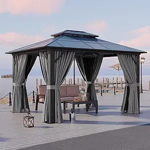 10'x12' Hardtop Gazebo with Curtains & Netting Outdoor Use