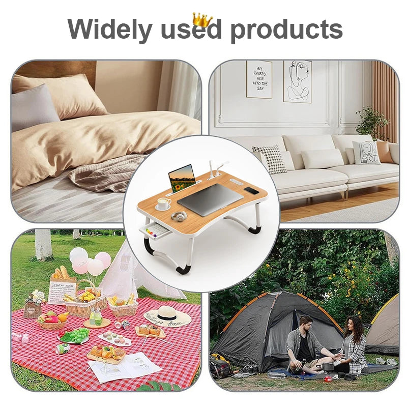 Portable Laptop Desk with USB Light Small Fan Cup Holder Tablet Slot and Lifting Handle