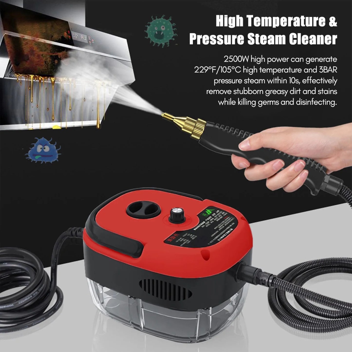 2500W Portable Handheld Steam Cleaner High Temperature Pressurized