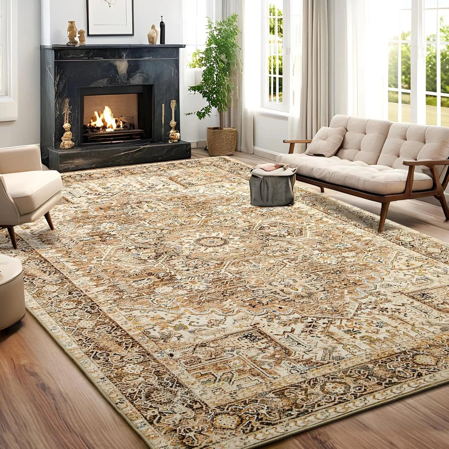 Faux Cashmere Vintage Printed Rug Area Rugs, Low Pile Style