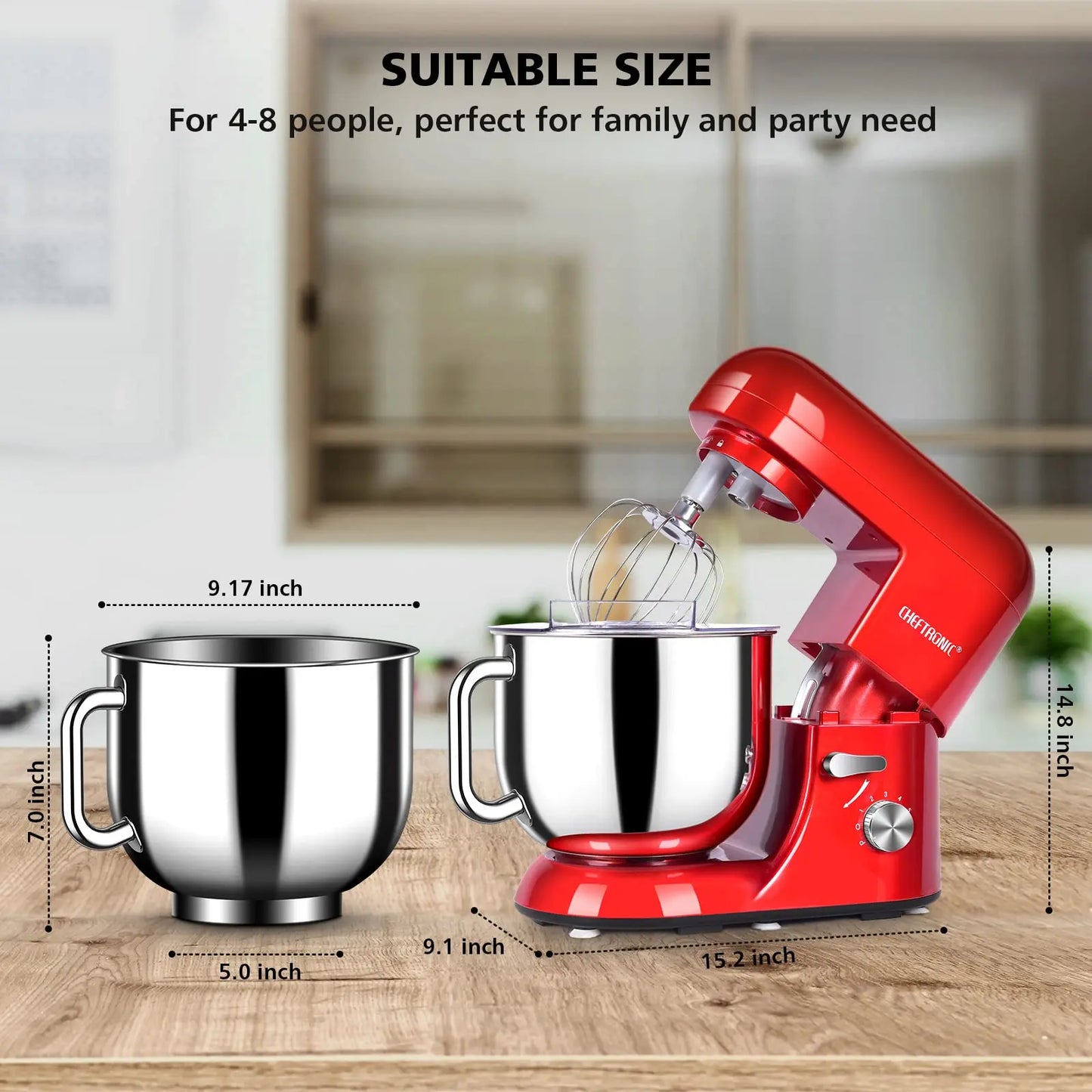 6 Speed Stand Mixer with 7 Quart Stainless Steel Mixing Bowl, Dough hook, Egg whisk