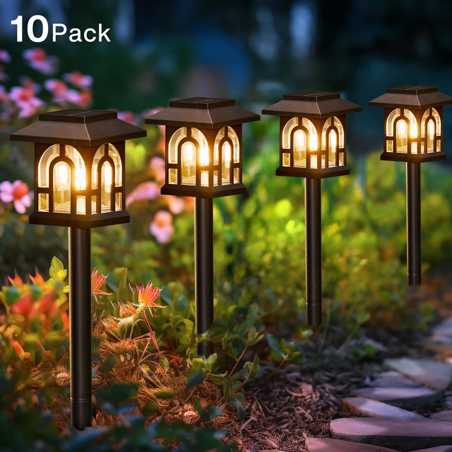6 or 10 Pack Solar Pathway Lights Outdoor Solar Landscape Path Yard Lights Auto On Off