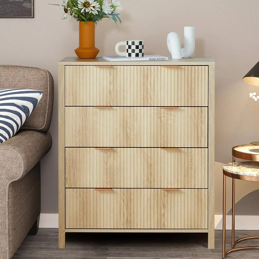 Mid-Century 4 Drawers Bedside Nightstand in Walnut Finish