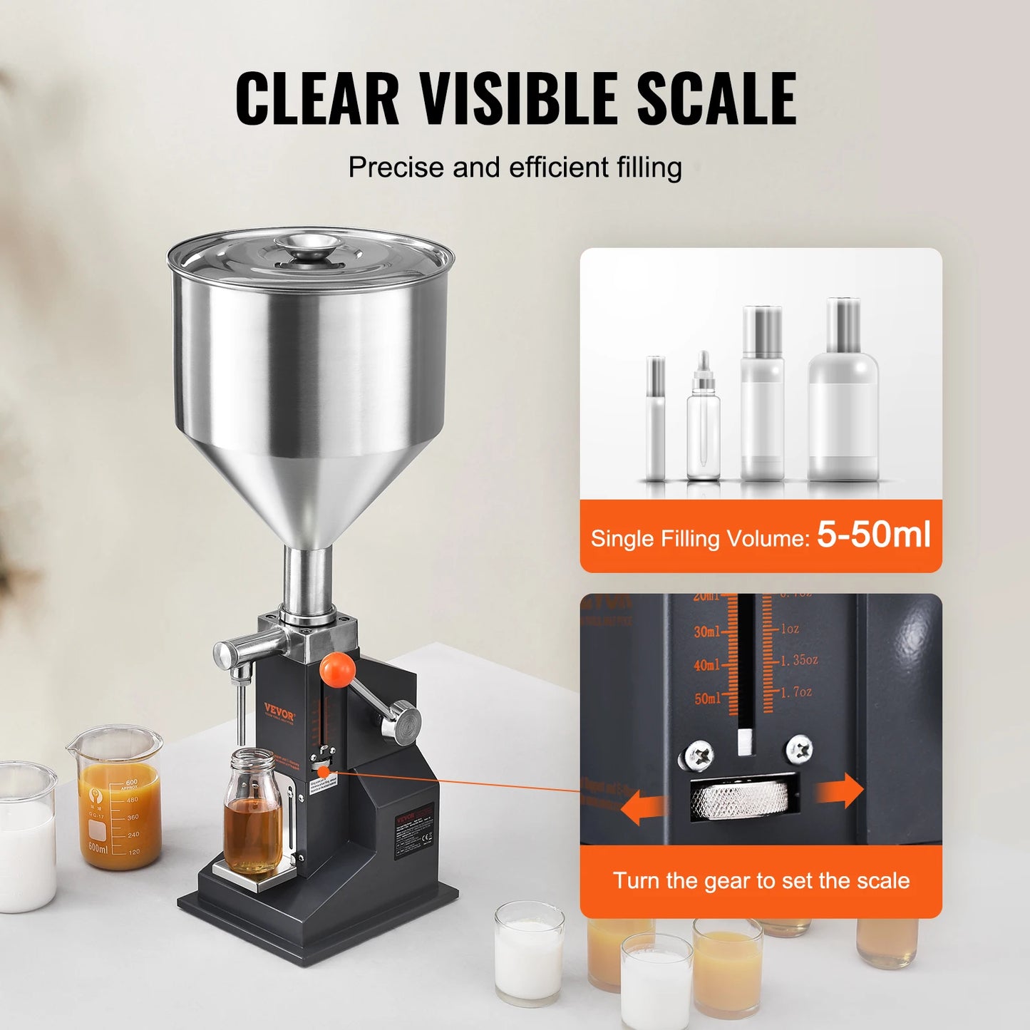 Manual Bottle Filler Adjustable 5 To 50ml 5 To 100ml Hopper