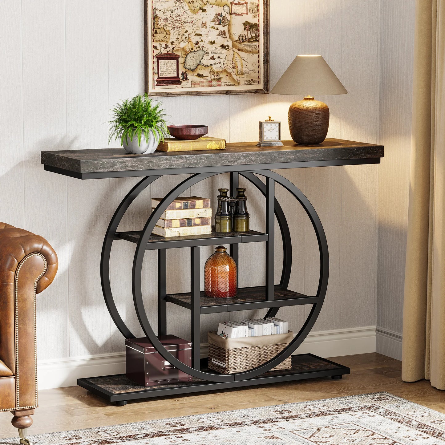 41.3 Inch Industrial Console Table With 4 Tier Shelves For Living Room