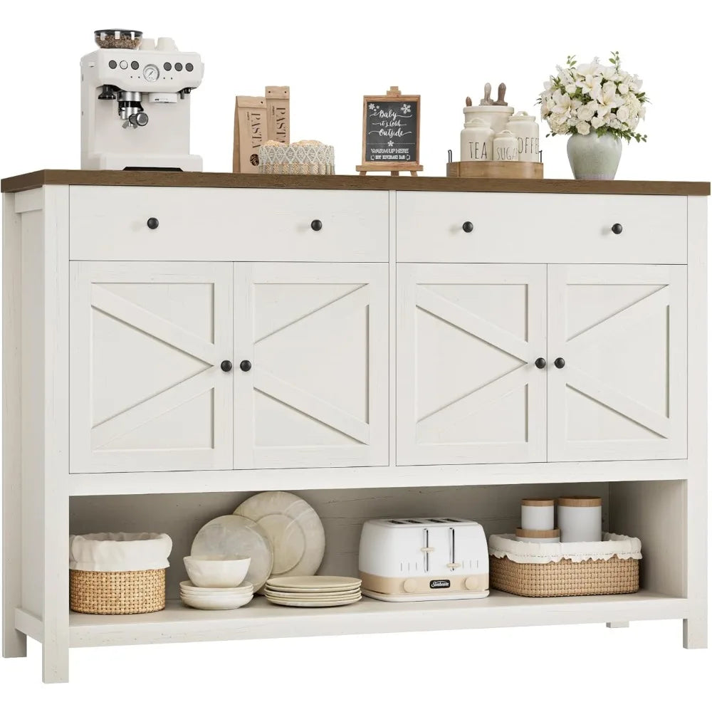 55 Inch Buffet Sideboard Cabinet with Storage Coffee Bar Featuring 2 Drawers and Doors Storage Cabinet with Shelf for Kitchen and Living Room