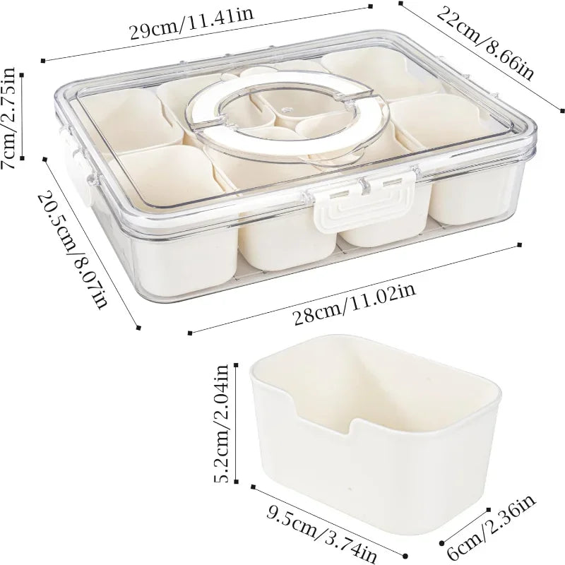 8 Grid Divided Serving Snack Platter Organizer with Lid Handle