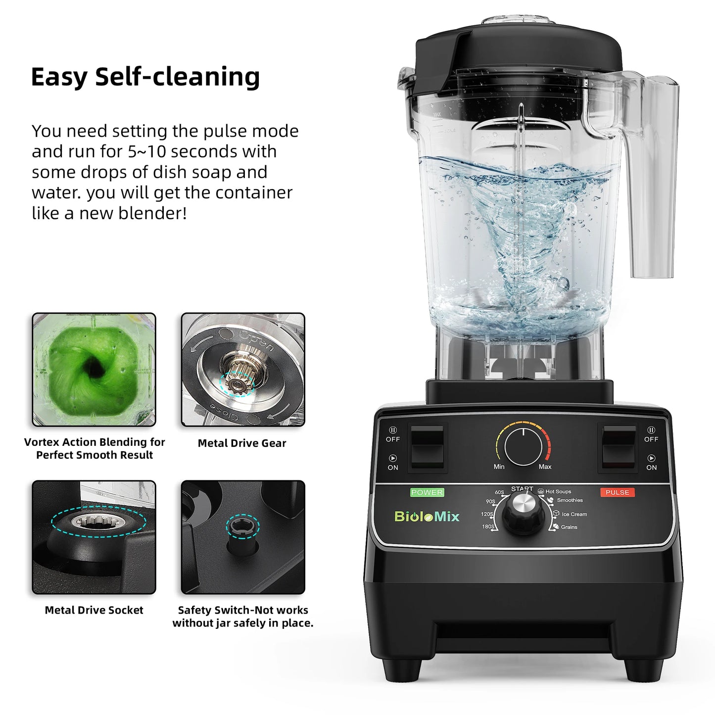 2200W Professional Smart Timer Blender with 2L Round Jar Mixer Juicer Food Processor and Ice Smoothies Crusher