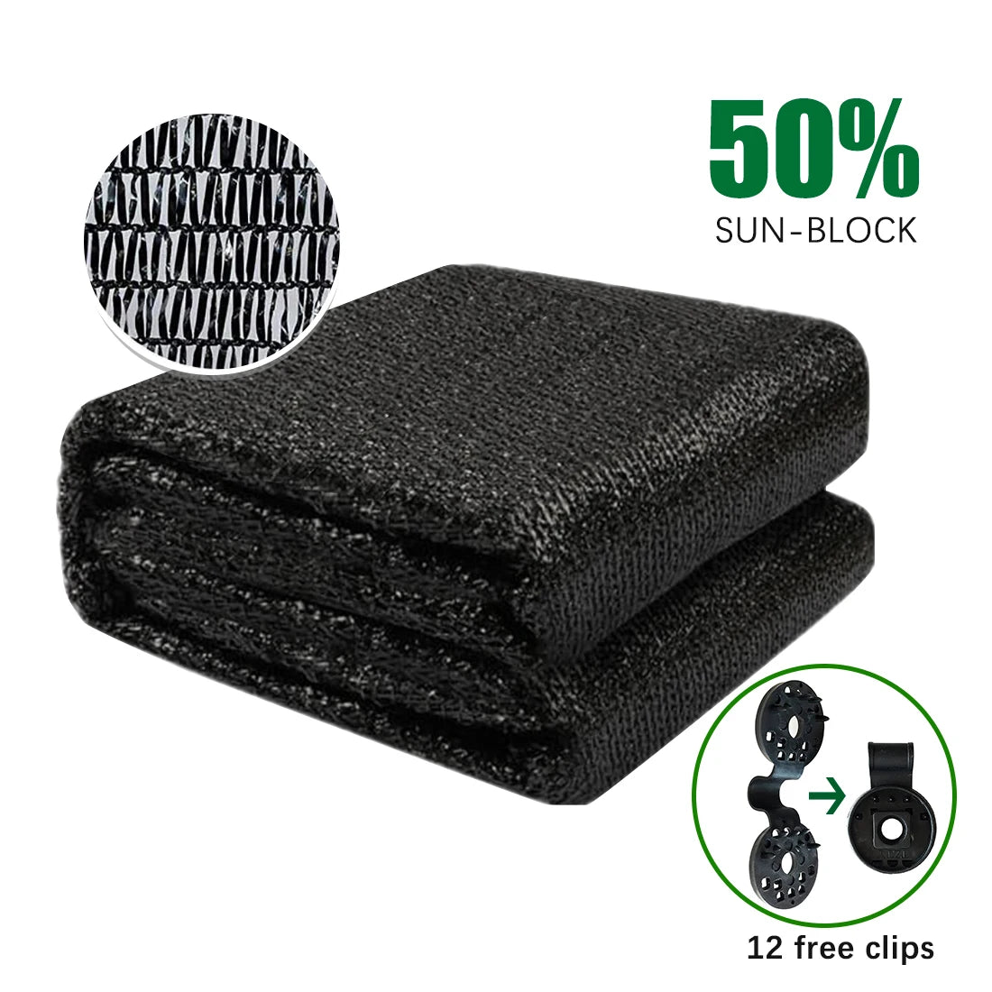 6.5 Ft x 20 Ft 50 Percent Sunblock Shade Cloth Cover with Clips for Plants Black