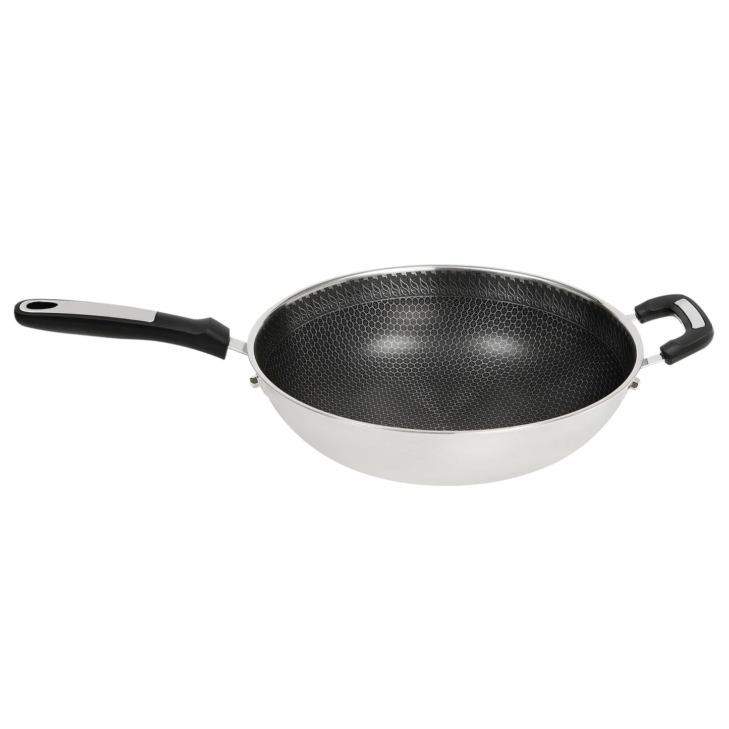 32cm Stainless Steel Wok with Honeycomb Coating for Cooking