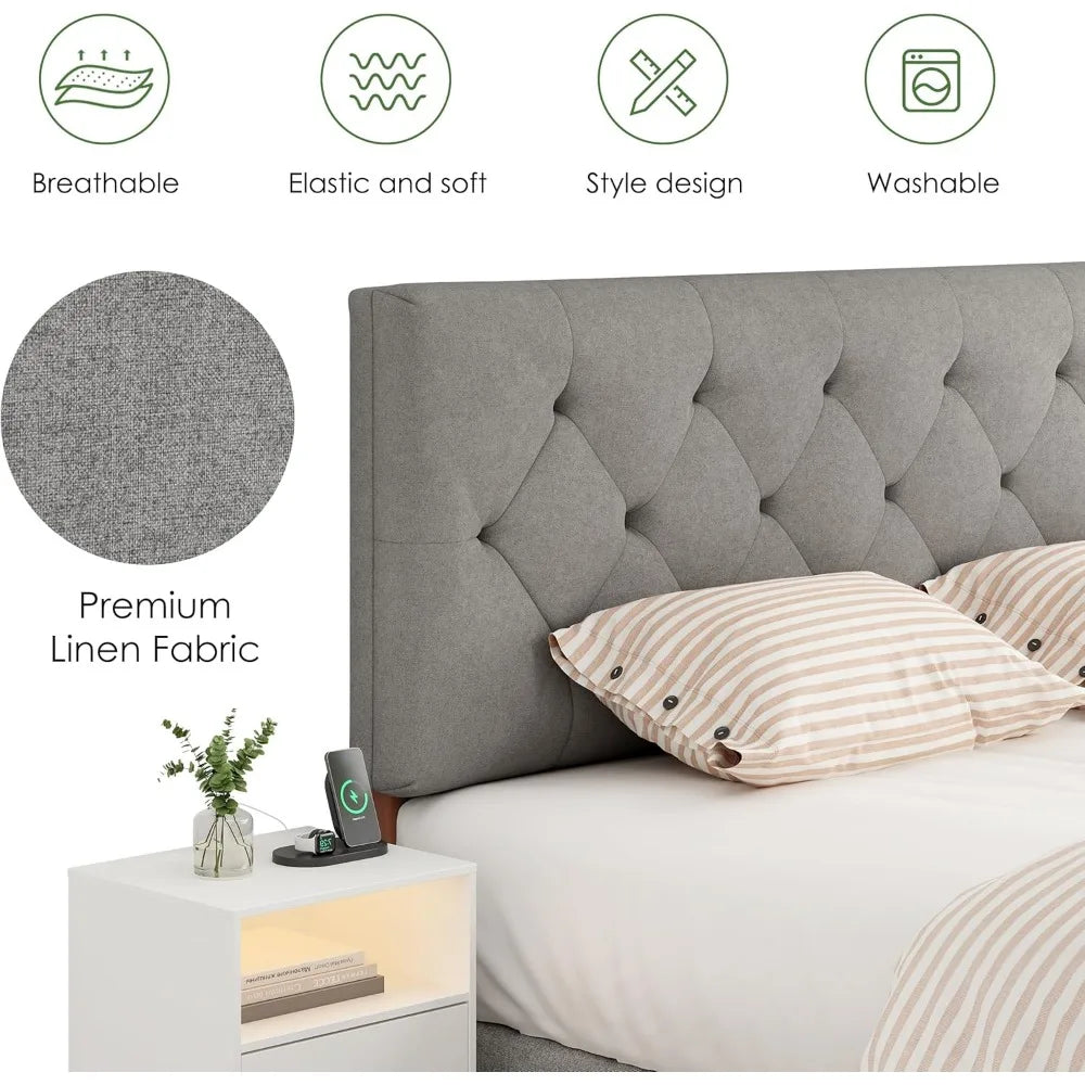 Upholstered Queen Size Headboard Only Adjustable Height Bed Frame 49 to 62 Inches Modern Design