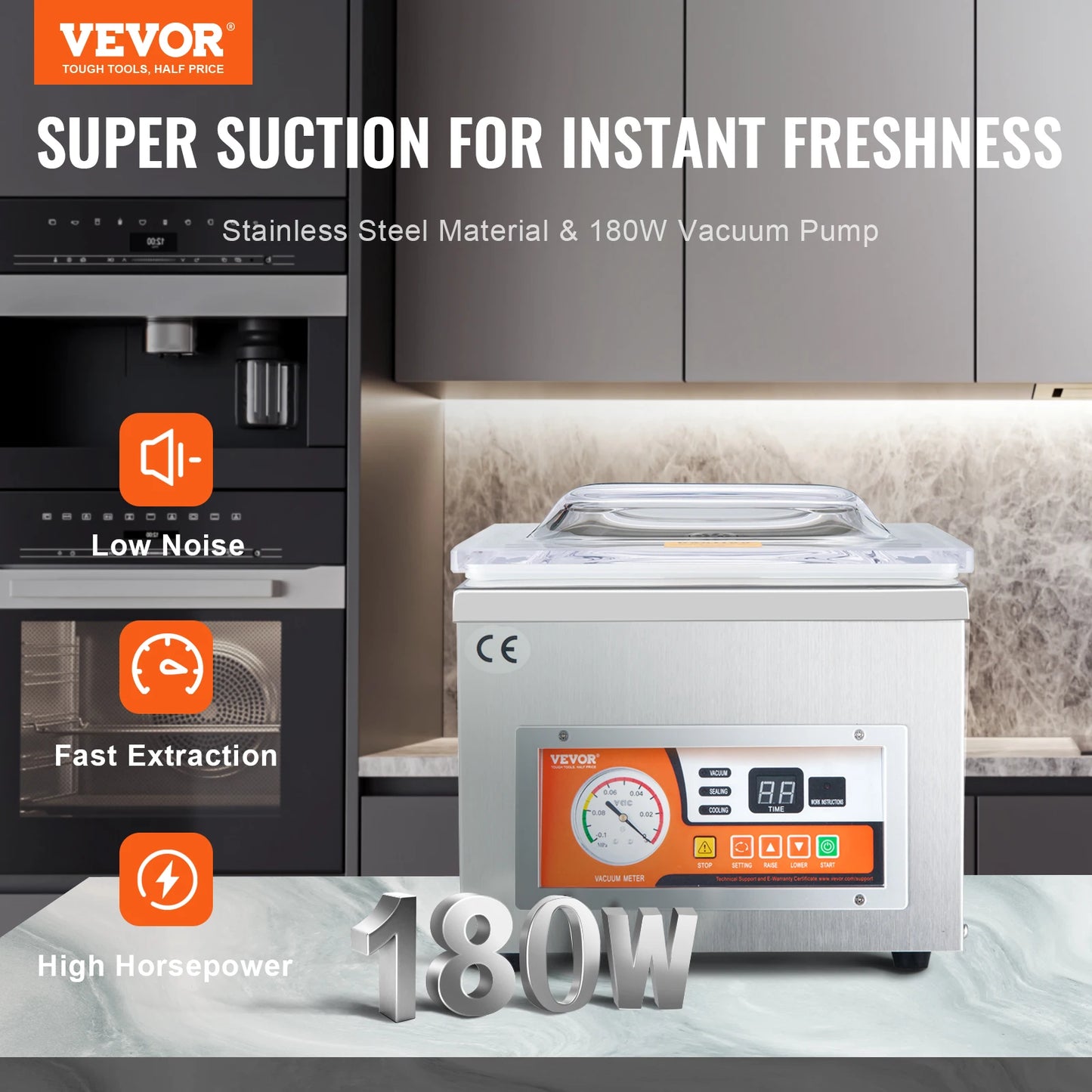 VEVOR DZ-260A Chamber Vacuum Sealer with 15.7 Inch Sealing Length for Home Wet Foods Meats and Marinades