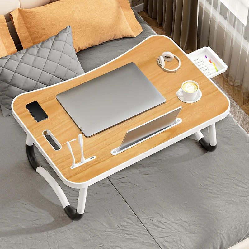 Portable Laptop Desk with USB Light Small Fan Cup Holder Tablet Slot and Lifting Handle
