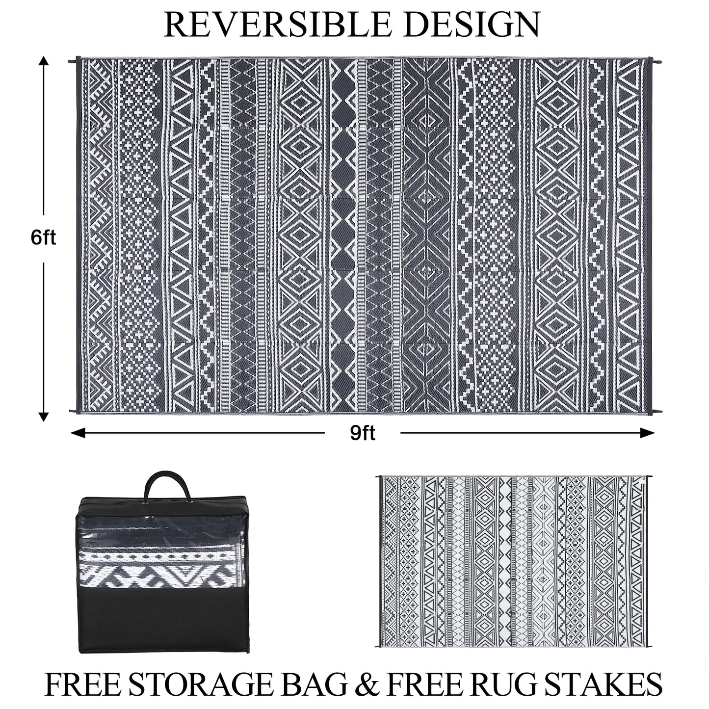 Outdoor Rug 5x8 Waterproof Reversible Patio Rug Plastic RV Rug Boho Camping Rug for Camper Porch Balcony Backyard Picnic