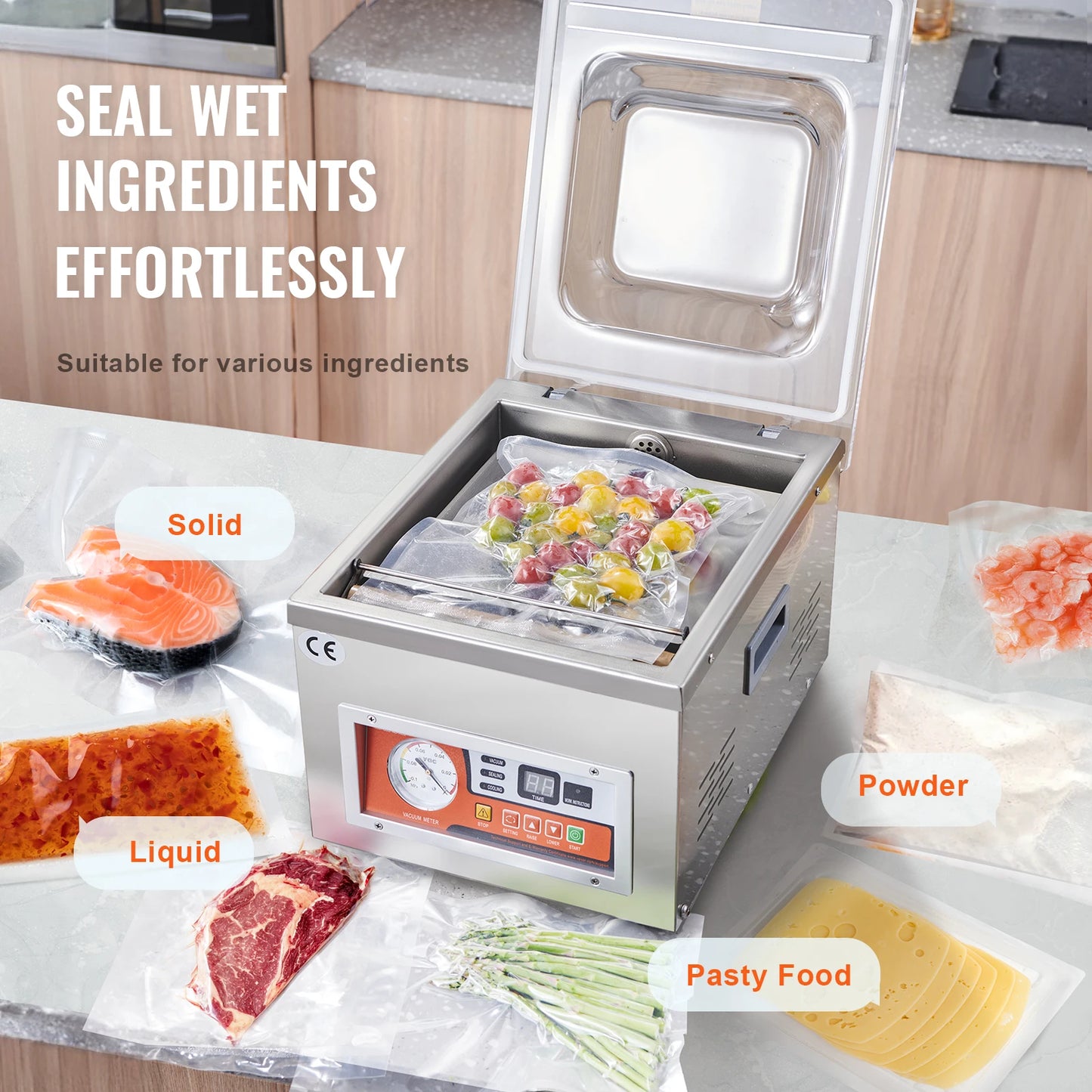 VEVOR DZ-260A Chamber Vacuum Sealer with 15.7 Inch Sealing Length for Home Wet Foods Meats and Marinades