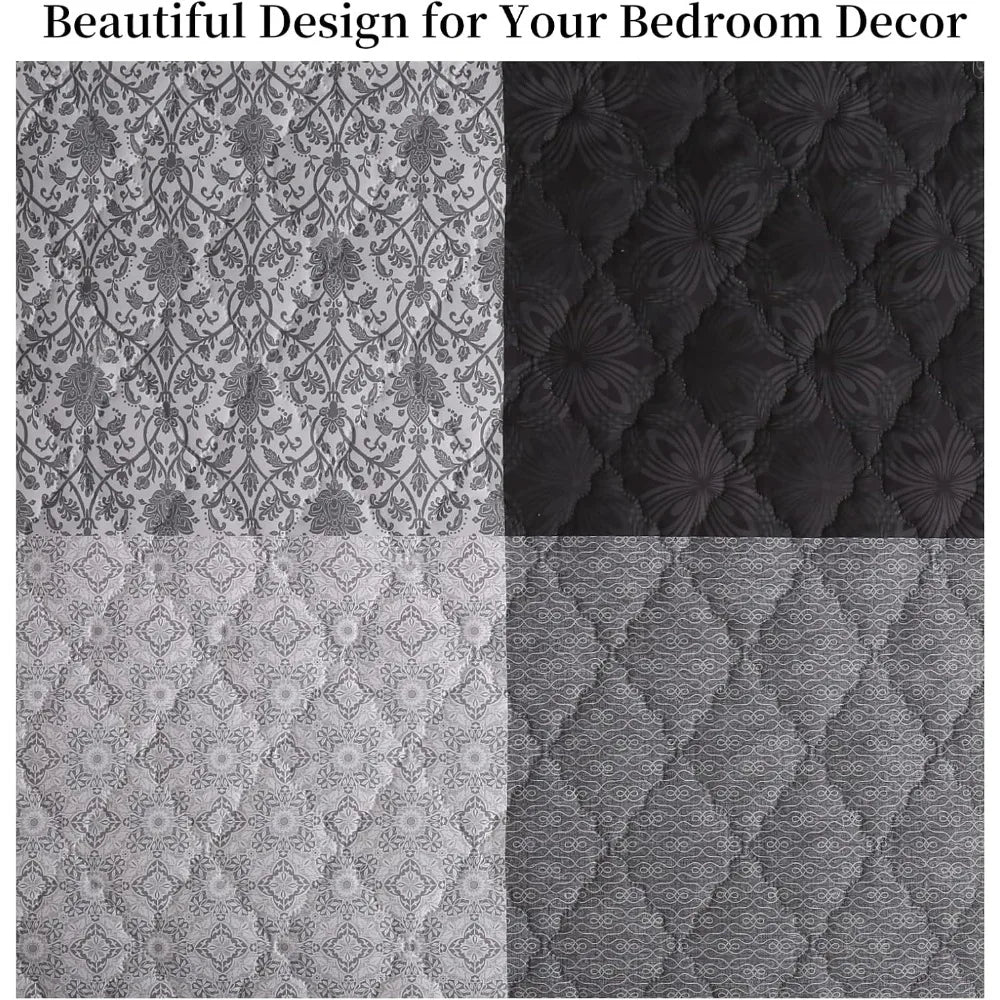 California King Bedding Set: Oversized 128x120 Patchwork Plaid Grey and Black Coverlet with 2 Pillow Shams