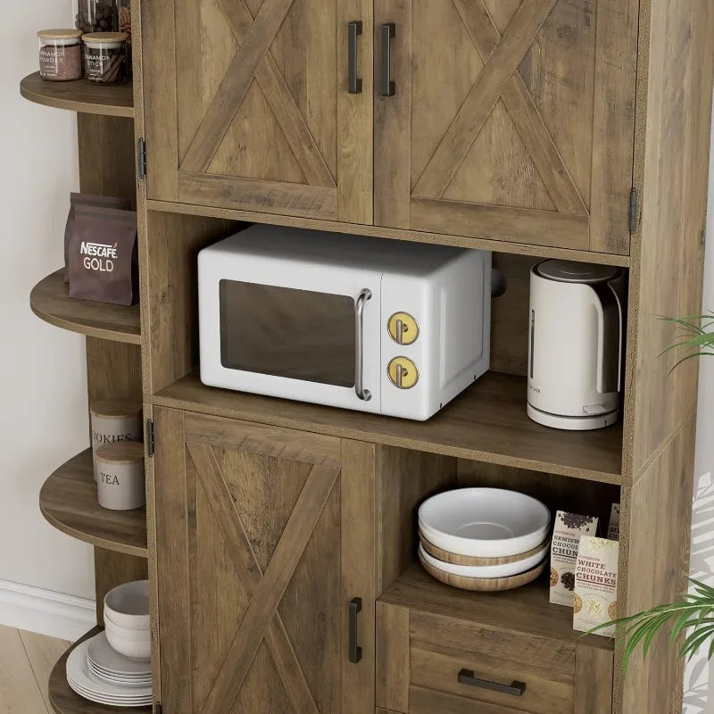 60.4" Farmhouse Kitchen Pantry Storage Cabinet, Freestanding Hutch With Doors & Shelves